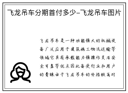 飞龙吊车分期首付多少-飞龙吊车图片